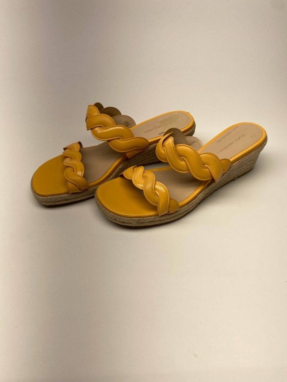 Stuart Weitzman Womens Twist Espadrille Wedge Sandal In Yellow Sz 9.5